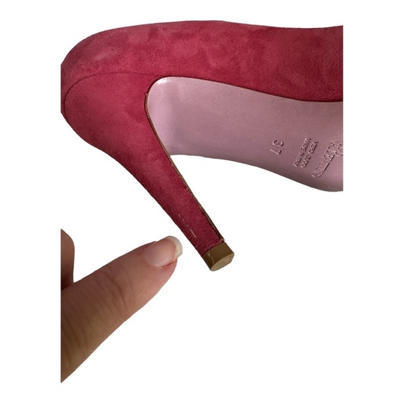{RED} VALENTINO Pink Suede Open Toe Heels Pumps with Sheer Bow - Picture 8 of 10
